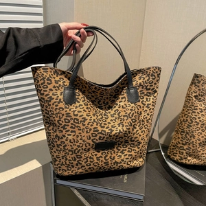 Fashion Leopard Print Tote Bag For Women Large Capacity Fabric Shoulder Handbag Casual Versatile Daily Travel Bag