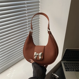 Fashionable Pleated Bow Knot Underarm Bag For Women Urban Minimalist PU Leather Wrinkled Texture Hobo Shoulder Handbag