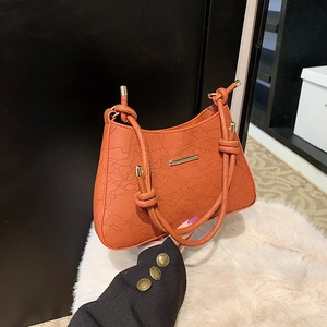Minimalist Lace Embossed PU Leather Shoulder Bag For Women Knotted Strap Elegant Solid Color Underarm Bag For Daily Use