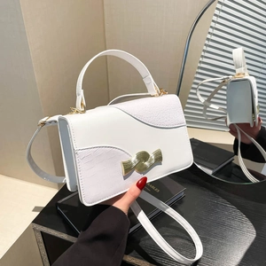 Women Fashion PU Leather Crossbody Bag Crocodile Pattern Patchwork Small Square Handbag With Gold Wave Buckle Shoulder Bag