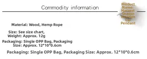 Detailed view of harvest wooden car pendant specifications and hemp rope material