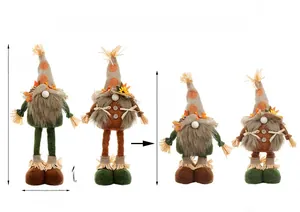 Détail de gnomes de récolte avec tournesols et feuilles d'érable en vert forêt et orange