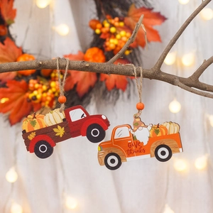 Thanksgiving Harvest Wooden Car Pendants Pumpkin Gnome Truck Hanging Ornaments Autumn Home Party Decorations With Hemp Rope