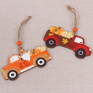 Harvest Festival wooden truck hanging ornaments with pumpkin and gnome for Thanksgiving decor