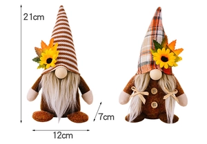 Detaillierte Maße des Herbst-Wichtel-Sets mit Sonnenblumen und Ahornblatt-Dekorationen