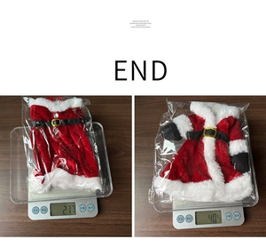 Weight display of Christmas Santa wine bottle covers in red velvet and white fur