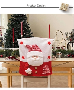 Detail of knitted Santa Claus chair cover with plush 3D beard and wooden button decor
