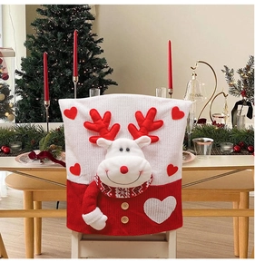 Detailed knit Christmas chair cover with 3D reindeer head and wooden buttons
