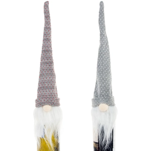 Christmas gnome wine bottle covers with knitted hats and white faux fur beards, set of 2