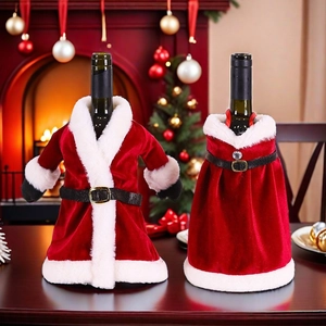 Christmas wine bottle covers with Santa suit and dress designs for festive table decor
