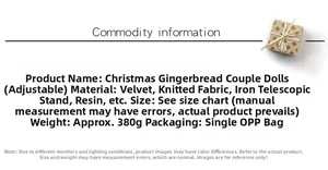 Detail specifications of telescopic gingerbread man dolls with fabric and resin material