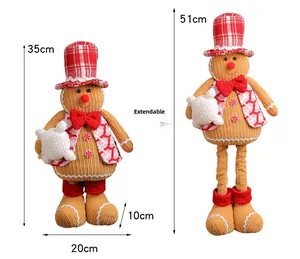 Detail showing the adjustable telescopic legs of the plush gingerbread man doll