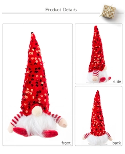 Three-view detail of a light-up Christmas gnome with sequin hat and white beard