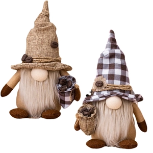 Lot de deux gnomes café en peluche avec chapeaux en toile et carreaux pour décoration