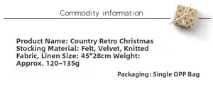 Detailed size and material specs for vintage Christmas stockings 45x28cm