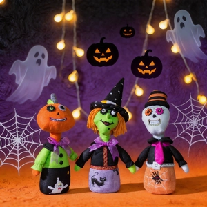 Handmade Halloween Plush Doll Ornaments Witch Skeleton Pumpkin Figurines For Home Desktop Party Festive Decoration Gift