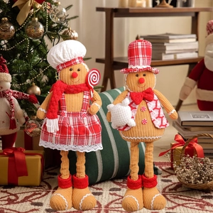 Christmas Gingerbread Man Retractable Plush Ornaments Male And Female Cartoon Corduroy Xmas Tree Decorations Home Decor