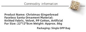 Detailed size and material specs for the Christmas gingerbread gnome plush ornament