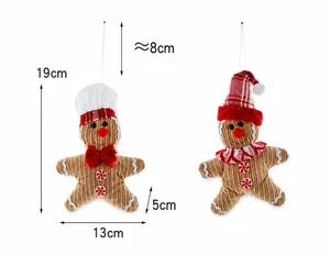 Detail of plush gingerbread man hanging ornaments with dimensions 19cm by 13cm