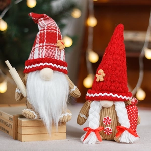 Christmas Gingerbread Man Gnome Plush Doll Red Plaid Faceless Rudolf Santa Figurine Ornament For Xmas Party Home Decor