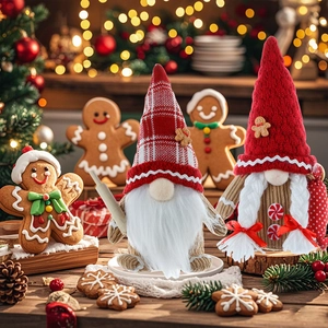 Christmas gnome set with gingerbread gingerbread man details and warm festive holiday background