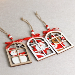 Three-piece wooden Christmas window ornaments with Santa, Snowman and Reindeer characters
