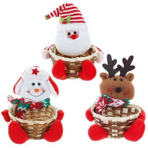 Set de 3 cestas de regalo navideñas con figuras de Papá Noel, Muñeco de nieve y Reno