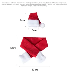 Detail showing dimensions of mini red and white Christmas hat and scarf bottle set