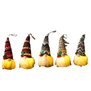 5er Set leuchtende Weihnachtsgnome mit LED-Licht und Strickmützen als Dekoanhänger