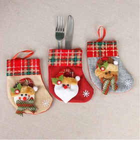 Three-piece Christmas stocking cutlery set with snowman, Santa and reindeer figures
