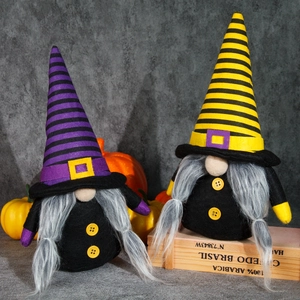 Halloween Faceless Gnome Plush Ornaments Purple Yellow Striped Hat Long Beard Dwarf Doll Home Desktop Party Decoration Gifts