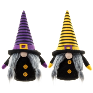 Pair of Halloween faceless gnome dolls with striped hats and long beards for home decor