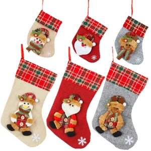 Set of 6 Christmas stocking decorations with Santa, snowman and reindeer designs