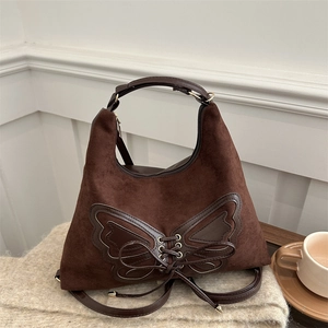 Vintage Schmetterling Wildleder Textur Nylon Große Kapazität Tragetasche Für Damen Retro Hobo Schulter Umhängetasche Winter Mode
