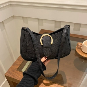 Retro Lychee Narbung PU Leder Achseltasche Für Damen Mode Gebissschnalle Halbmond Schultertasche Einfarbig Elegante Handtasche