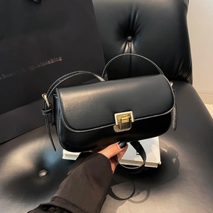Petit Sac à Épaule Carré en Cuir PU Vintage pour Femmes Sac Bandoulière avec Verrou Métallique Or Sac à Main Sous l'Aisselle Mode Navettage