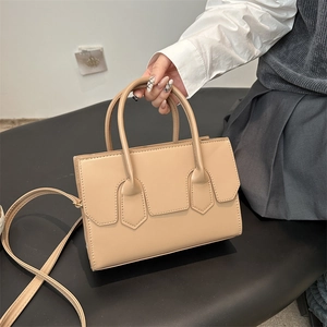 Women Fashion PU Leather Shoulder Bag Solid Color Top Handle Handbag Minimalist Topstitching Crossbody Purse With Adjustable Strap