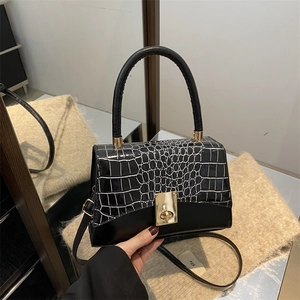 Women Fashion Crocodile Pattern Mini Handbag Retro PU Leather Crossbody Bag Gold Lock Small Square Shoulder Bag For Daily Party
