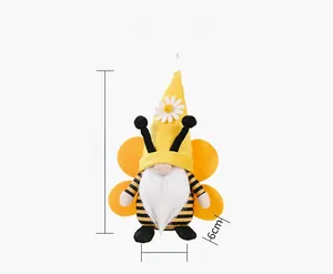 Size display of a yellow bee gnome doll showing height 25cm and width 8cm dimensions