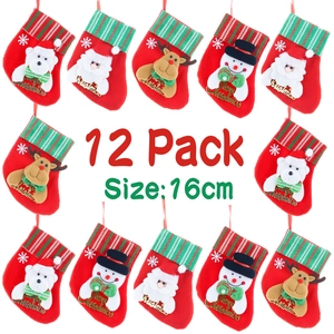 Mini Calcetines de Navidad Decorativos Rayas Rojas Verdes Con Personajes 3D Papá Noel Muñeco de Nieve Reno Oso Polar