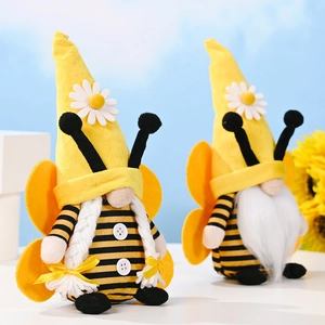 Handcrafted bumblebee gnomes plush pair with daisy wings for spring home decor