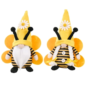 Pair of bee themed garden gnomes with yellow hats and wings for home decoration