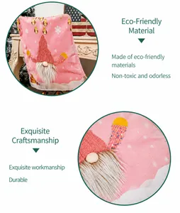 Detail of pink Christmas gnome chair cover with sequins and plush white beard