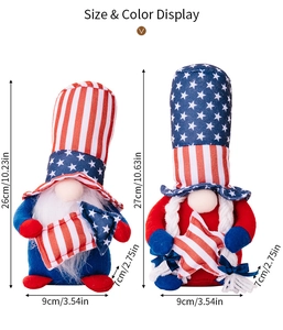 Dimensiones de gnomos patrióticos de felpa para decoración del Día de la Independencia
