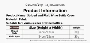 Size chart for striped and plaid skirt wine bottle covers with dimensions 24cm by 12cm