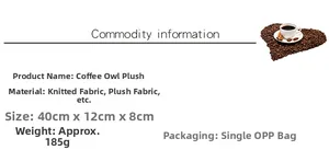 Detailed specs of the plush owl doll with dimensions and fabric material info