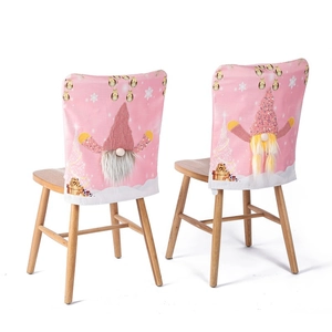Housses de chaise de Noël roses avec nain 3D et barbe blanche pour décoration de table festive