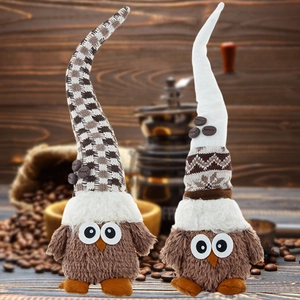Cute coffee-themed owl gnome plush dolls with coffee bean details for home decor