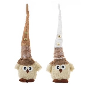 Gufi di peluche natalizi con luci e cappelli a sonagli per decorazioni casa
