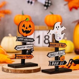Halloween Madera Desktop Adornos Calabaza Fantasma Señal de Tráfico Decoración de Mesa Para Casa Embrujada Fiesta Decoración del Hogar
